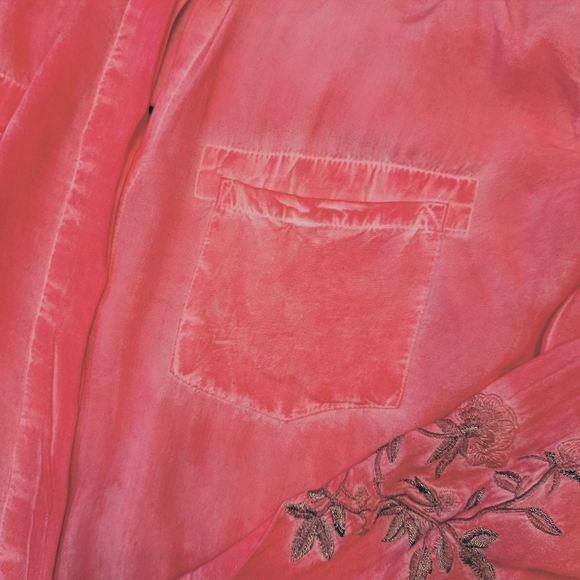 Aratte Silent Journey Embroidered Floral Long Sleeve Slip Back Button Up Med - Picture 8 of 13